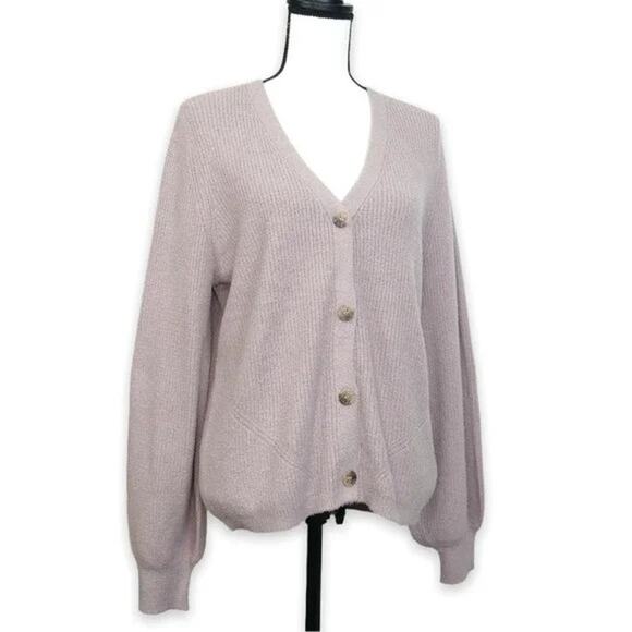 Joie Plush Button Down Cardigan Sweater Lavendar Purple Chenille Medium Balloon - Picture 1 of 5